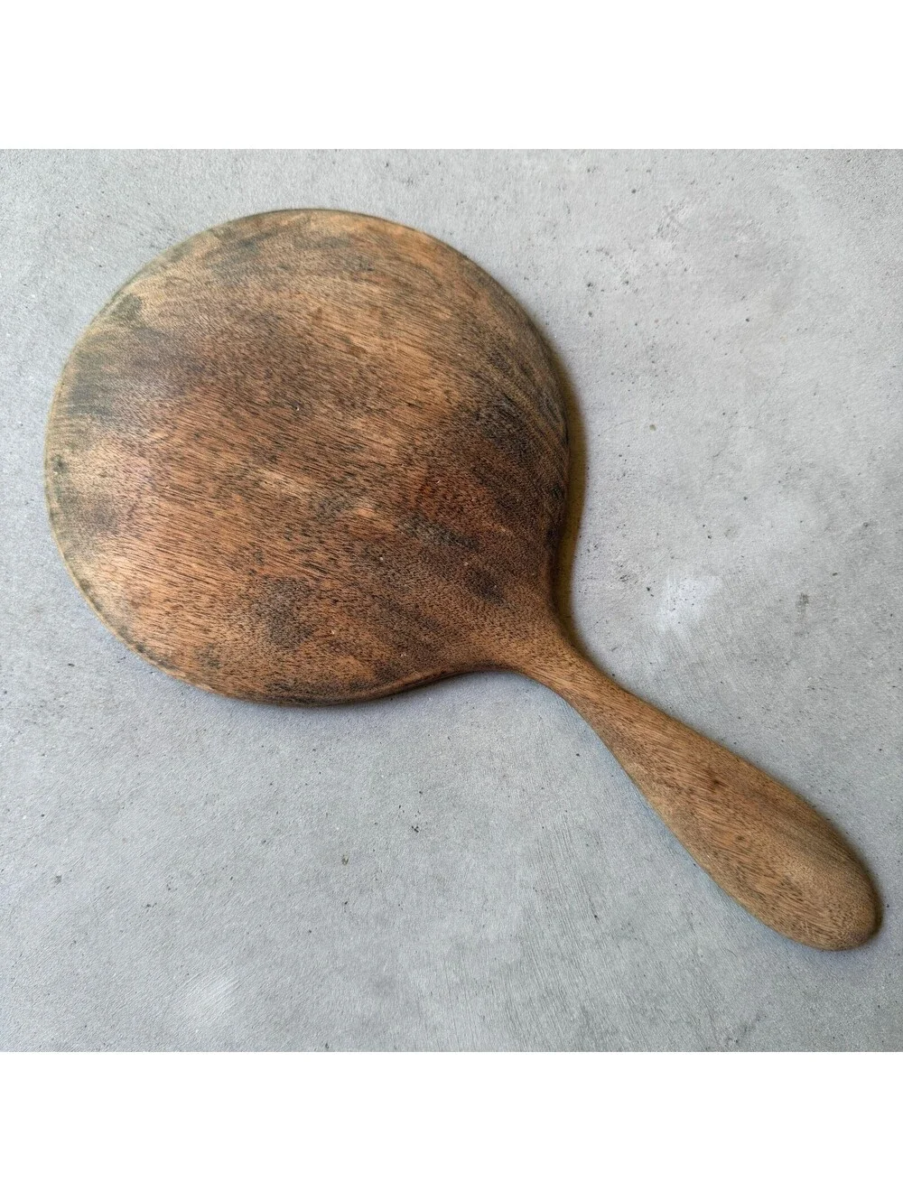 Vintage Wooden Hand Mirror with Brown Yarn Trim